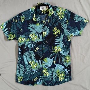 Men’s kronstadt Floral Navy Blue Palm Print Short Sleeve Shirt Size XL